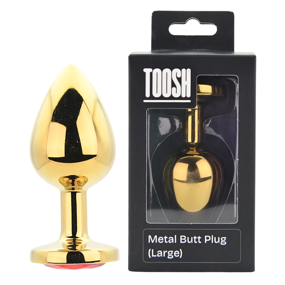 Toosh Gold Metal Butt Plug Large Red Stone