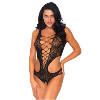 Leg Avenue Crotchless Lace Cut-Out Body