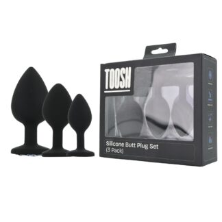 Toosh Silicone Butt Plug Black Set of 3 Clear Stone